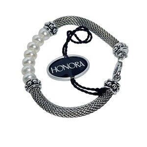 Honora Sterling Silver Mesh And Freshwater Pearl Bracelet (5951)